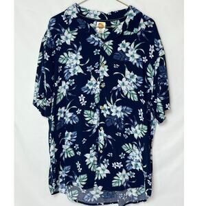 C&C California Men's XL Blue/White Hawaiian Print Short Sleeve Button Up Shirt